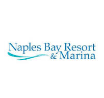 A blue and white logo of naples bay resort & marina.